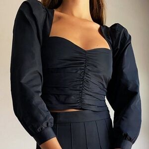 Artizia Sunday Best Cropped Long Sleeve Sweetheart Blouse Black Size 6